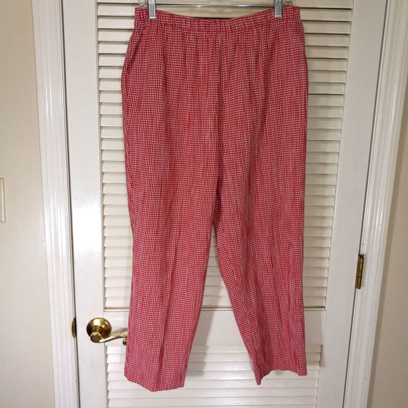 Allison Daley Crop Pants Size 14P Petite Gingham Check Red White Pull On - Picture 1 of 7